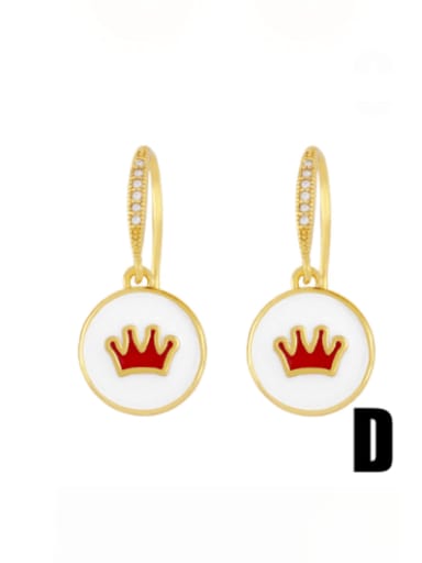 D (white crown) Brass Enamel Crown Vintage Huggie Earring