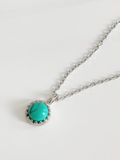 925 Sterling Silver Turquoise Round Vintage Necklace