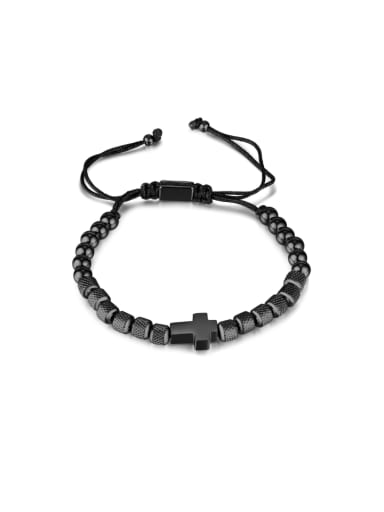 GS1504 Black Bracelet Stainless steel Bead Cross Hip Hop Adjustable Bracelet
