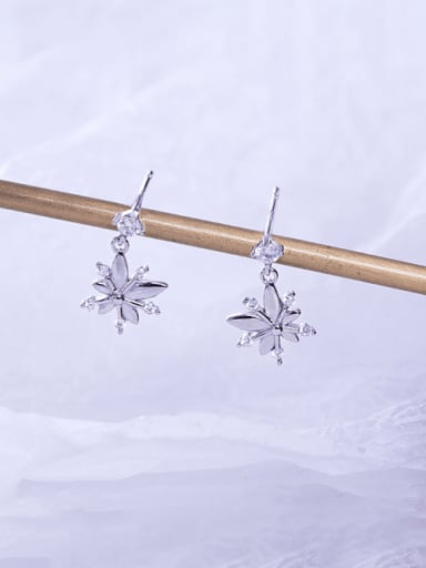ES1553 ? Platinum ? 925 Sterling Silver Cubic Zirconia Flower Minimalist Drop Earring