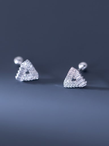 925 Sterling Silver Cubic Zirconia Triangle Dainty Stud Earring