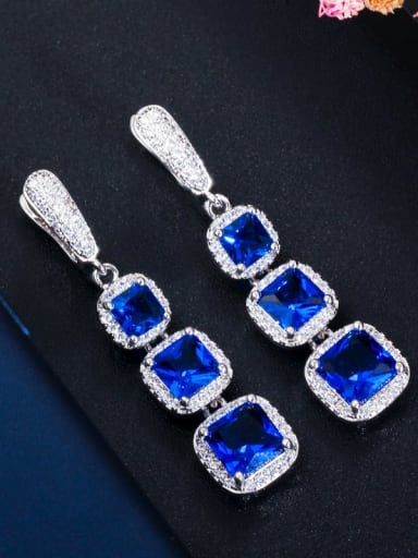 blue Brass Cubic Zirconia Geometric Luxury Drop Earring