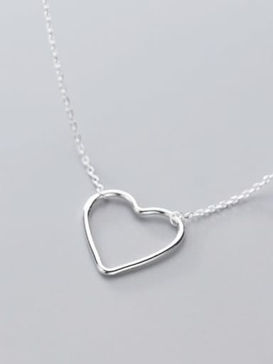 925 Sterling Silver Simple Fashion Hollow Heart Pendant Necklace