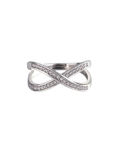 925 Sterling Silver Cubic Zirconia Double line cross Minimalist Band Ring