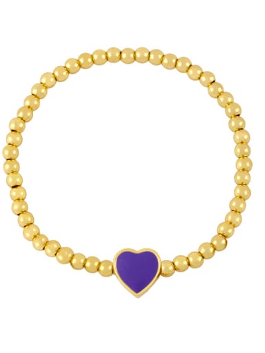 A (purple) Brass Enamel Heart Minimalist Beaded Bracelet
