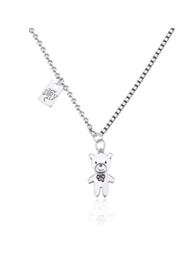 925 Sterling Silver With Antique Silver Plated Cute Little Bear Pendant  Necklaces