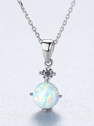 925 Sterling Silver Opal blue simple Square Pendant Necklace