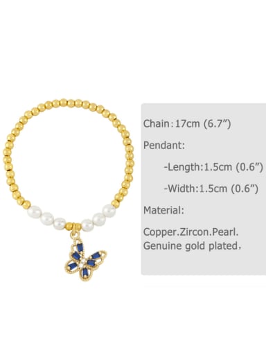 blue Brass Imitation Pearl Butterfly Vintage Beaded Bracelet
