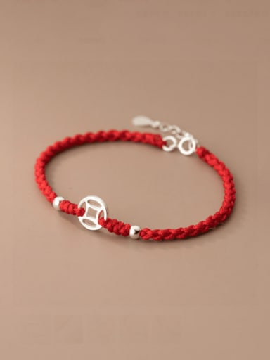 925 Sterling Silver Irregular Minimalist Adjustable Red Rope Bracelet