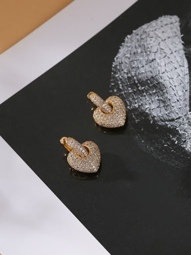 Golden white Brass Cubic Zirconia Heart Luxury Huggie Earring