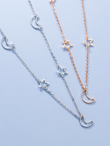 925 Sterling Silver Hollow Star Moon Minimalist Necklace