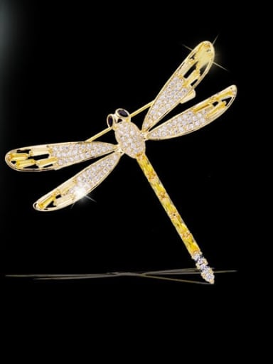 Brass Cubic Zirconia Dragonfly Minimalist Brooch