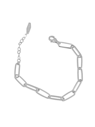 silvery 925 Sterling Silver Hollow Geometric Chain Vintage Link Bracelet