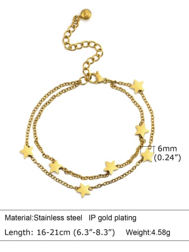 Gold 16+ 5cm Titanium Steel Star Vintage Strand Bracelet