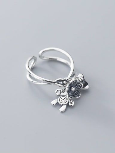 925 Sterling Silver Vintage cute flower pony pendant Ring