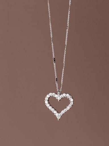 Silver 925 Sterling Silver Cubic Zirconia Heart Dainty Necklace