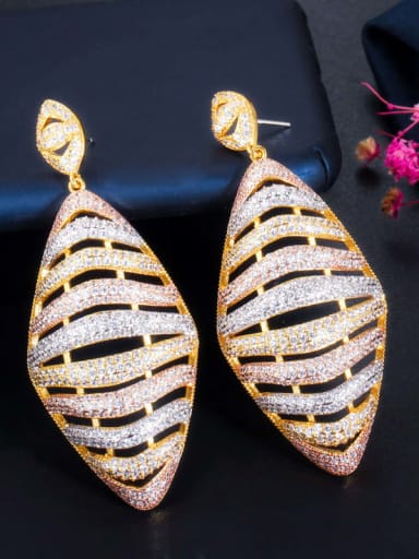 Tricolor Copper Cubic Zirconia Geometric Luxury Drop Earring