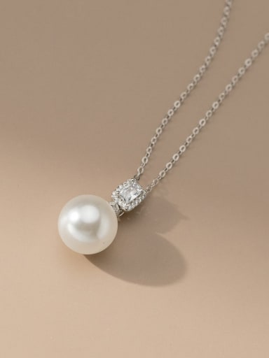 925 Sterling Silver Imitation Pearl Geometric Minimalist Necklace