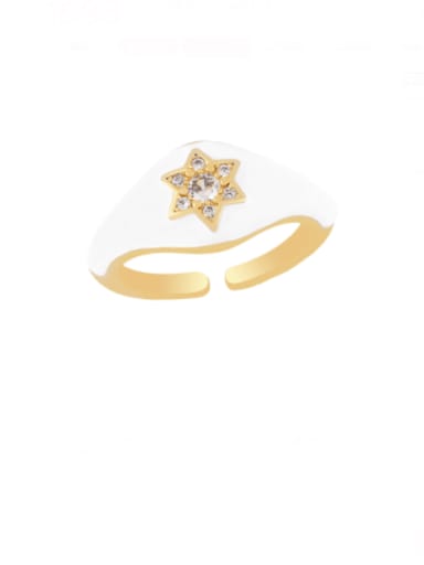 white Brass Enamel Rhinestone Geometric Minimalist Band Ring