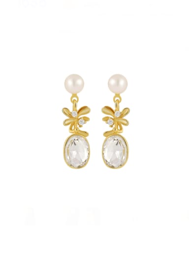 18K gold 925 Sterling Silver Imitation Pearl Flower Vintage Drop Earring