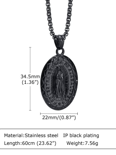Black pendant with chain 60CM Stainless steel Geometric Hip Hop  Madonna Oval Pendant Necklace