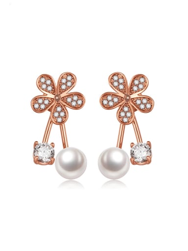 Copper Imitation Pearl Flower Minimalist Stud Earring
