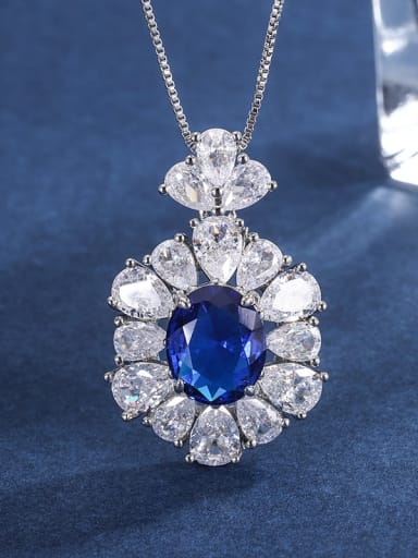 Blue Treasure Pendant Brass Cubic Zirconia Luxury Geometric Earring Bracelet and Necklace Set
