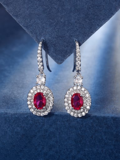 Red corundum earrings Brass Cubic Zirconia Geometric Luxury Cluster Earring
