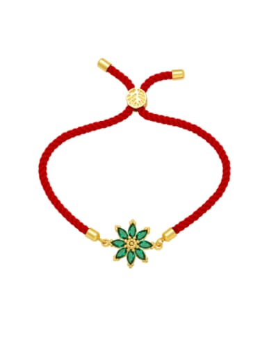 green Brass Cubic Zirconia Flower Trend Handmade Weave Bracelet
