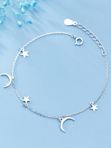 925 Sterling Silver Simple Fashion Stars Moon Bracelet