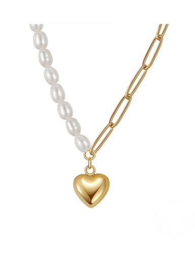 925 Sterling Silver Freshwater Pearl Heart Minimalist Asymmetrical Chain Necklace