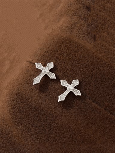 ES1263 white gold 925 Sterling Silver Cross Classic Stud Earring