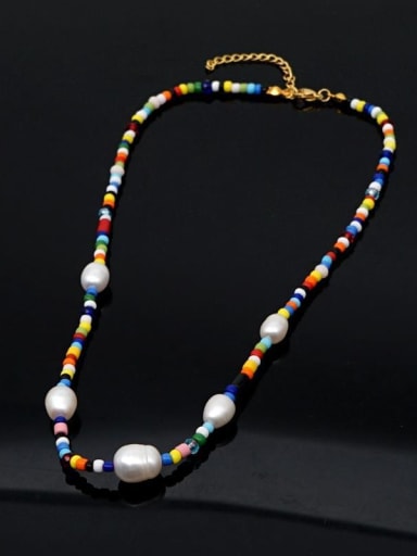 Bohemia  Irregular Freshwater Pearl Multi Color  Miyuki beads  Necklace