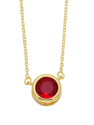 red Brass Glass Stone Round Minimalist Necklace
