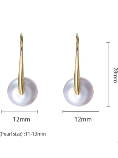 Brass Freshwater Pearl Geometric Minimalist Stud Earring