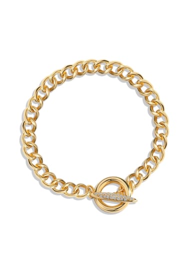 Brass Cubic Zirconia Hollow Geometric Chain Vintage Link Bracelet