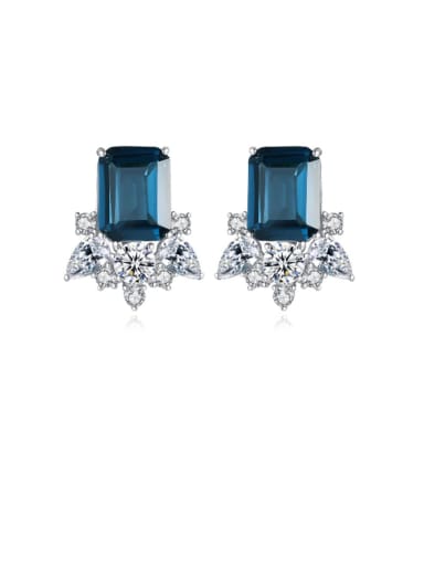 925 Sterling Silver Cubic Zirconia Blue Square Dainty Stud Earring