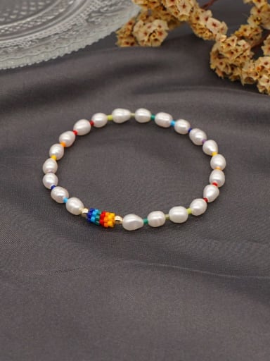 Stainless steel Freshwater Pearl Multi Color Irregular Minimalist Stretch Bracelet