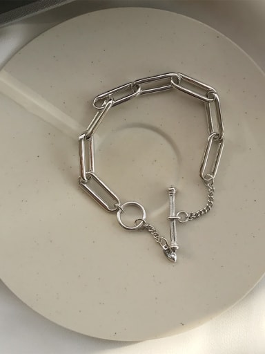 925 Sterling Silver Hollow Geometric Minimalist Classic Chain    Link Bracelet