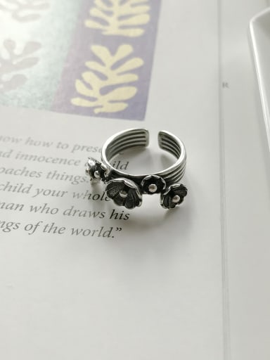 925 Sterling Silver Vintage Flower  Free Size Ring