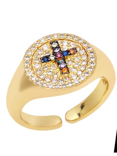 A Brass Cubic Zirconia Cross Vintage Band Ring