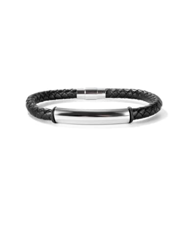1469 Leather Bracelet [black] Titanium Steel Leather Geometric Hip Hop Woven Wire  Bracelet