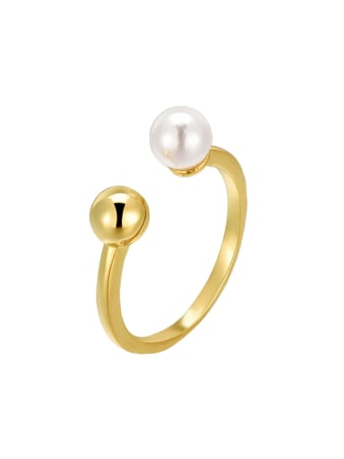 Gold round bead shell bead ring 925 Sterling Silver Imitation Pearl Geometric Minimalist Band Ring