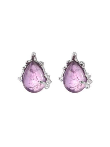 Amethyst white gold color 925 Sterling Silver Synthetic Crystal Water Drop Vintage Stud Earring