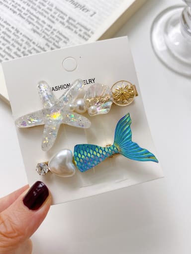 Starfish tail 6.5cm Alloy Imitation Pearl Acrylic Trend Butterfly  Hair Barrette