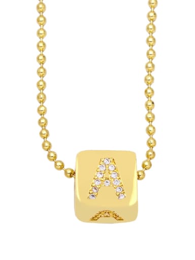 A Brass Cubic Zirconia Letter Vintage square Pendant Necklace
