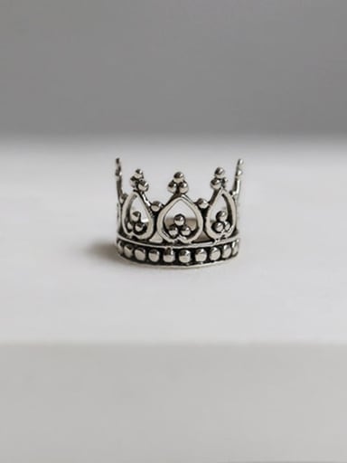 925 Sterling Silver Crown Vintage Free Size Band Ring