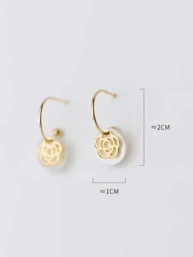 Gold 925 Sterling Silver Shell Flower Minimalist Hook Earring