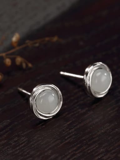 925 Sterling Silver Jade Geometric Cute Stud Earring