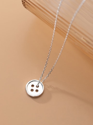 925 Sterling Silver Geometric Minimalist button Pendant Necklace